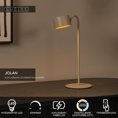 Lucide JOLAN - wiederaufladbare Schreibtischlampe/Klemmleuchte/Wandleuchte - Akku/Batterie - LED Dim to warm - 1x3,5W 2700K/5700K - Taupe